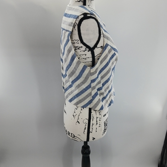 Chico's Vest Blouse Black Label Linen Asymmetrical Chevron Womens Size Small - Picture 3 of 5